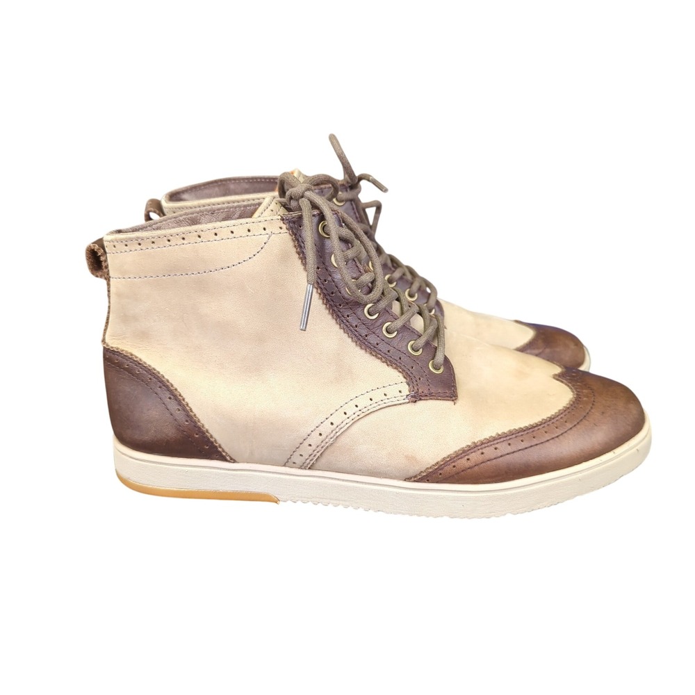 CLAE Brown Beige Leather‎ Wingtip Lace Up Ankle Boots Mens Size 9.5